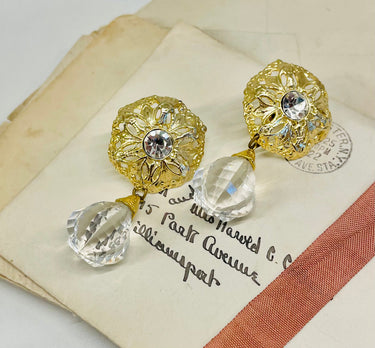 1980s Gold Filigree Pierced Earrings with Lucite Drops Jewelry Bloomers and Frocks